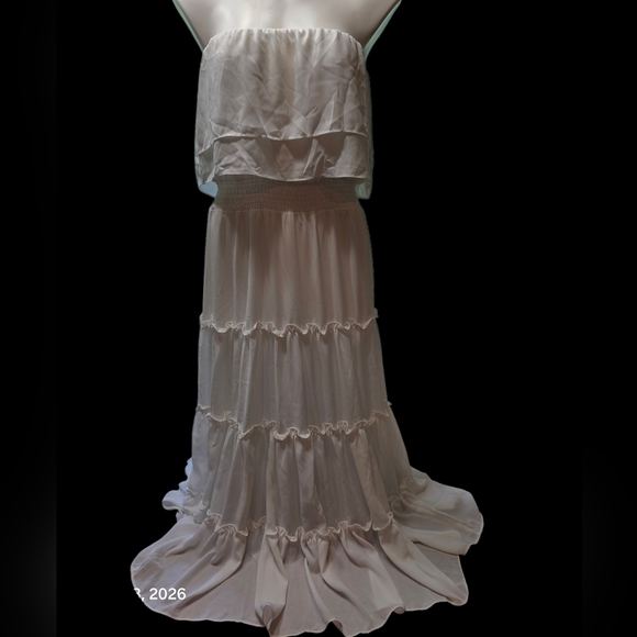 1. State Dresses & Skirts - 1. State Strapless Ruffled Maxi Dress in Light Pink